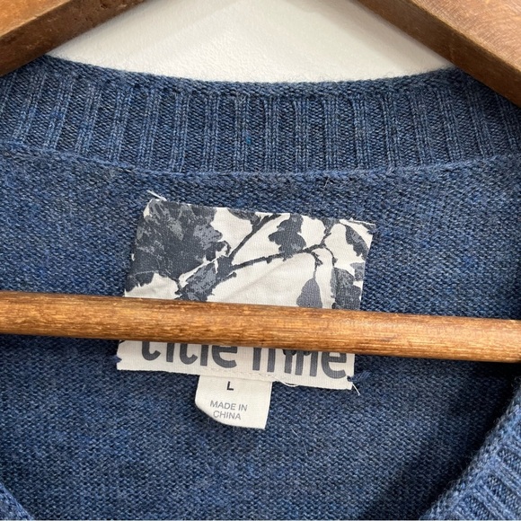 Vintage Y2K Title Nine 100% Washable Wool Cardigan Sweater Blue Horse Print L - Picture 9 of 9